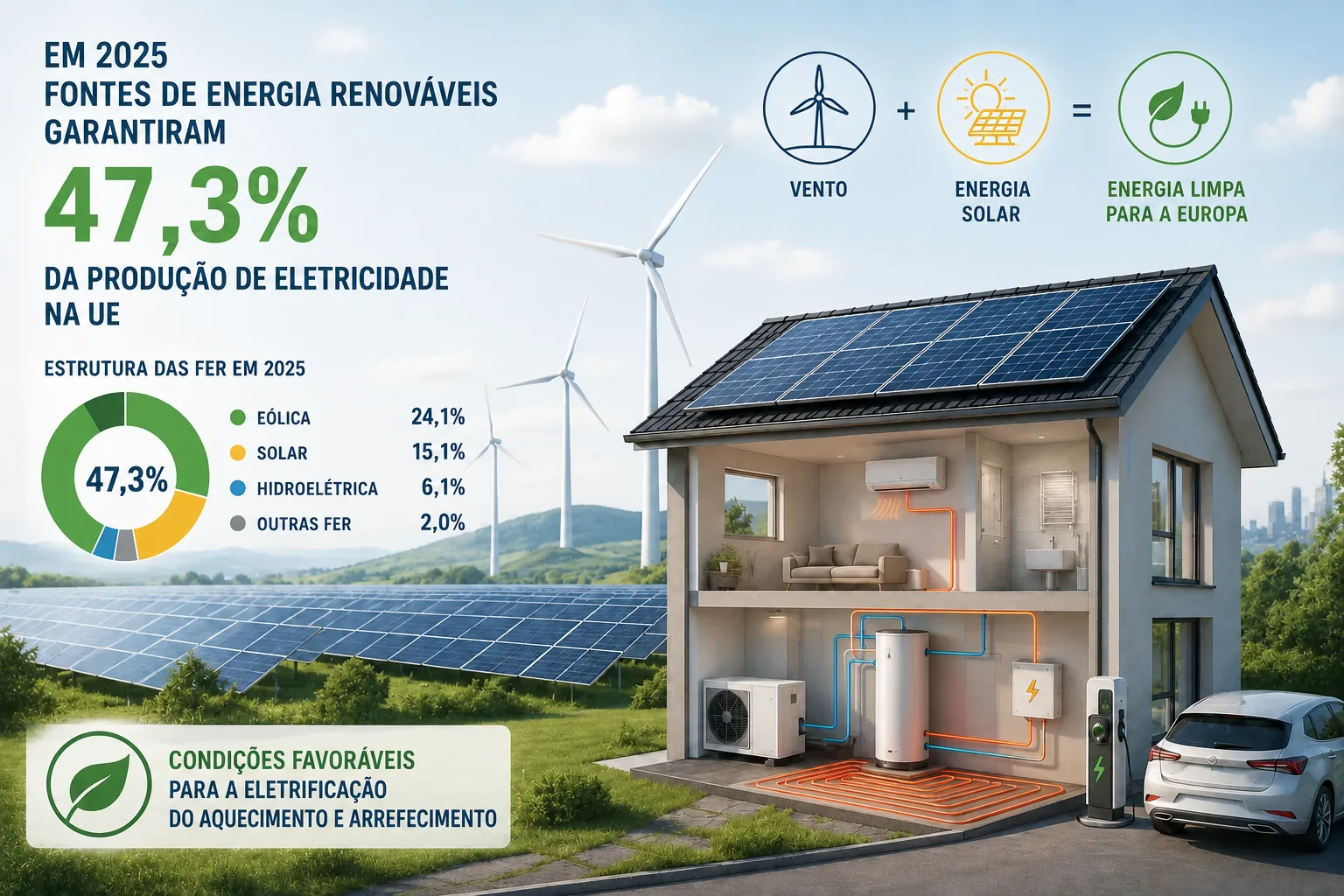 Quase metade da eletricidade na Europa é proveniente de fontes renováveis
