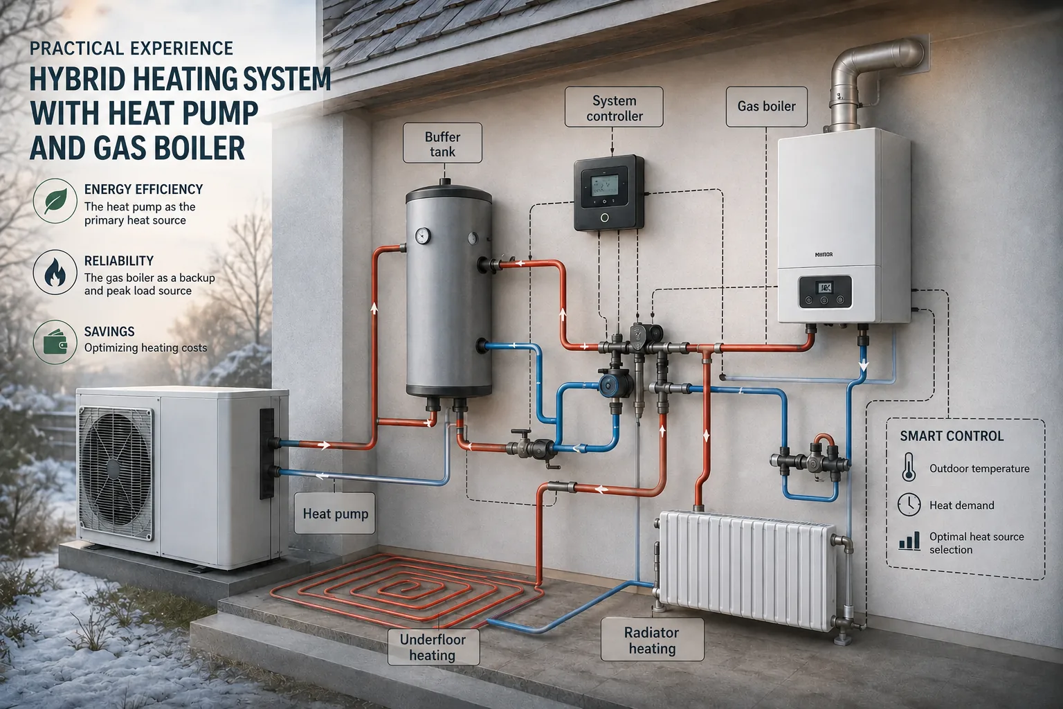 Practical experience with a hybrid heat pump and gas boiler system